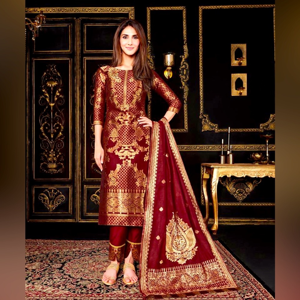 Maroon Banarasi Kurti set size 36